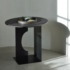 Table D'Appoint Arc En Teck Noir Verni - O 50 Cm