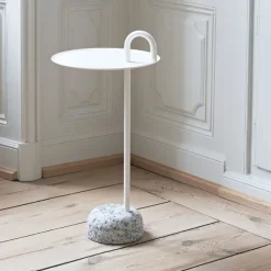 Table D'Appoint Bowler En Acier Et Granit - Blanc Creme