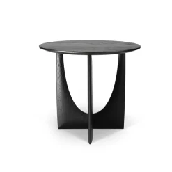 Table D'Appoint Geometric En Chene Noir Verni - O 51 X H 50 Cm
