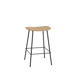Tabouret De Comptoir Fiber Tube Noir + Assise Ocre