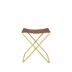 Tabouret Pliant Nola Cuir Et Fer - 39 X 31 X 45 Cm - Harvest Or