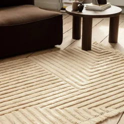 Tapis Crease En Laine Plissee - 140 X 200 Cm - Sable Clair
