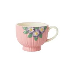 Tasse Avec Fleurs En Relief En Ceramique - O 9,8 Cm - Rose